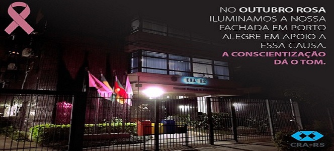Outubro Rosa: sede do CRA-RS em Porto Alegre recebe iluminação Outubro Rosa: sede do CRA-RS em Porto Alegre recebe iluminação